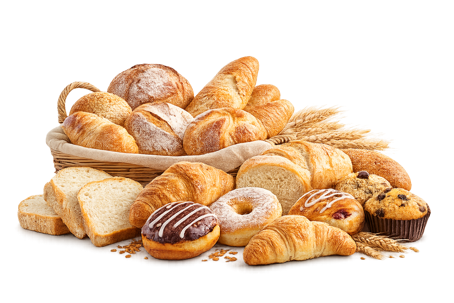 Fresh bakery products bread buns and cakes at Euro Hyper Market